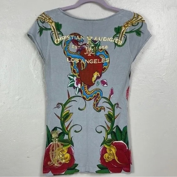 Christian Audigier grey top women’s size medium - Picture 2 of 8